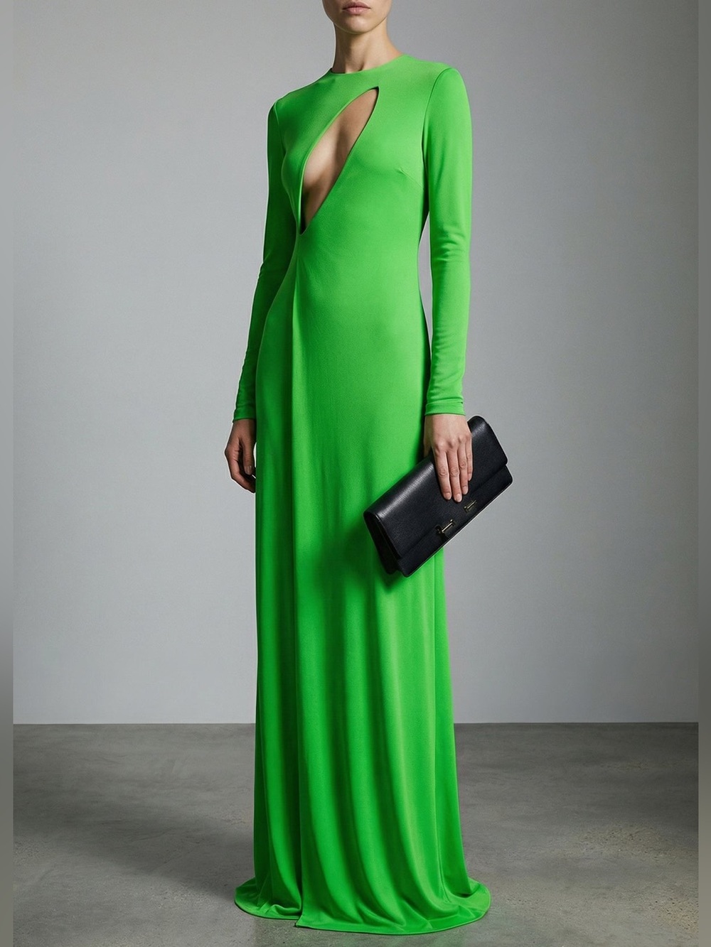 Tom Ford Slash Cutout Long Sleeve Fluid Jersey Gown Size IT 36 US 2 Green NWOT